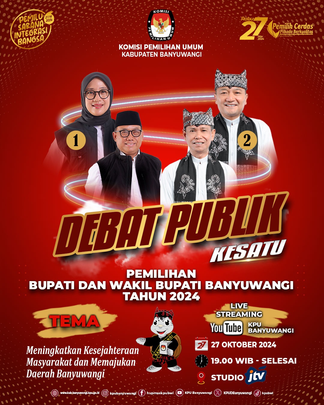 Debat Cabup-Cawabup Banyuwangi Disiarkan JTV Minggu malam 27 Oktober 2024